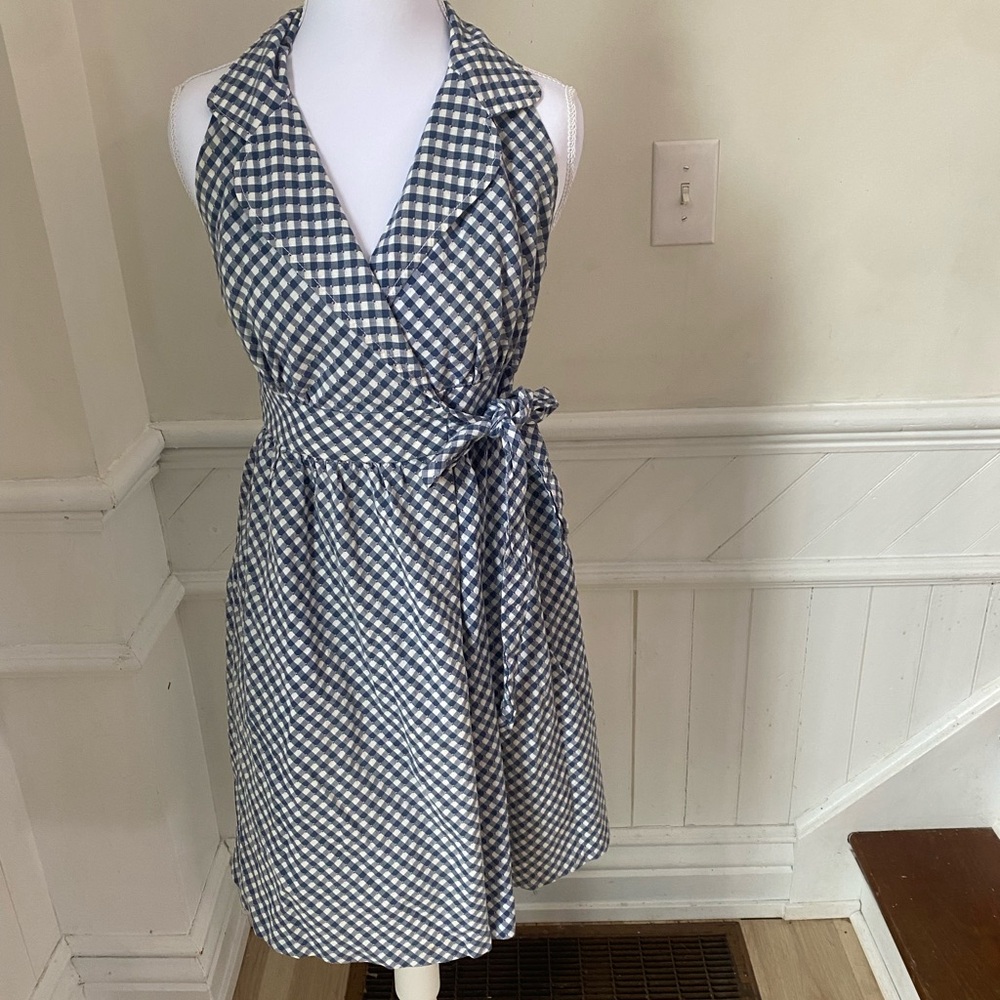 Tibi New York Blue and White Gingham Halter Dress